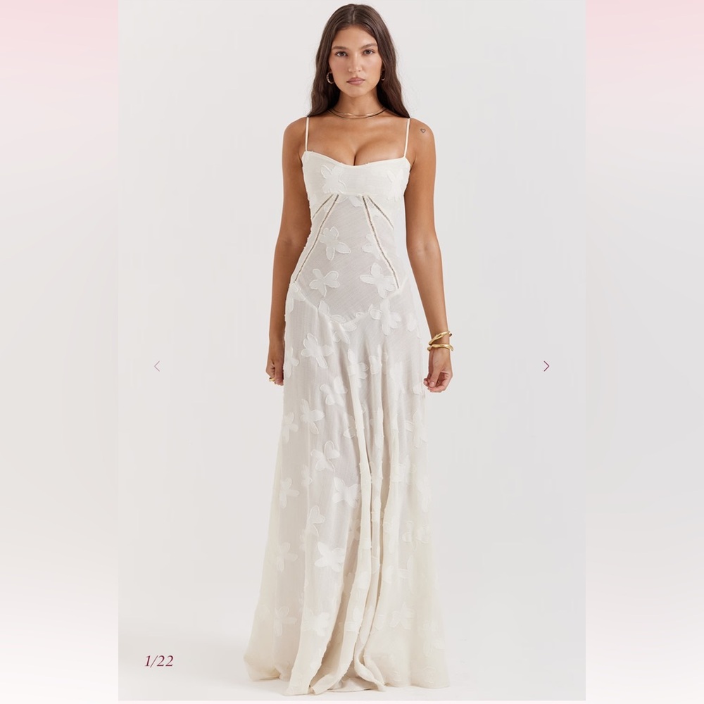 House of CB Seren Vintage Cream Floral Lace Back Maxi Dress